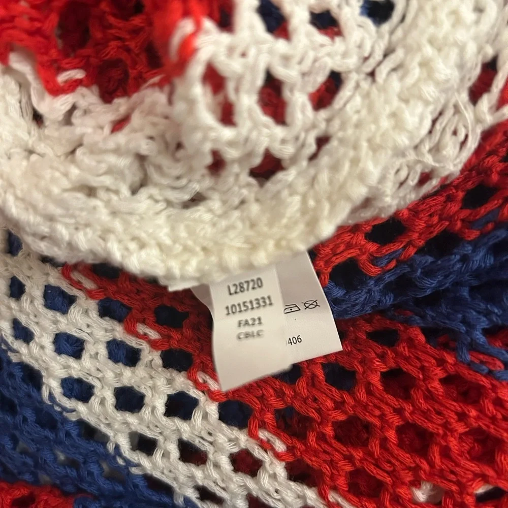 Venus Red White Blue USA Striped Crochet Hoodie Knit Swim Cover-Up Dress - Picture 9 of 9